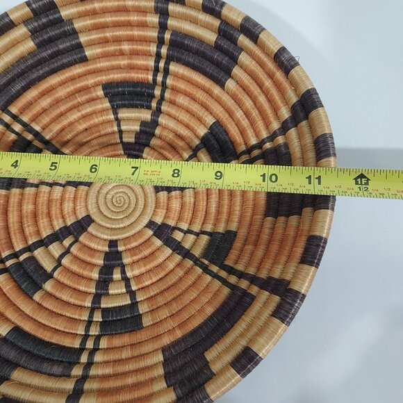 Round Ethnic Coil Handwoven Natural Grass Bowl Basket 11" Diameter 5" Deep Hang - Picture 5 of 12